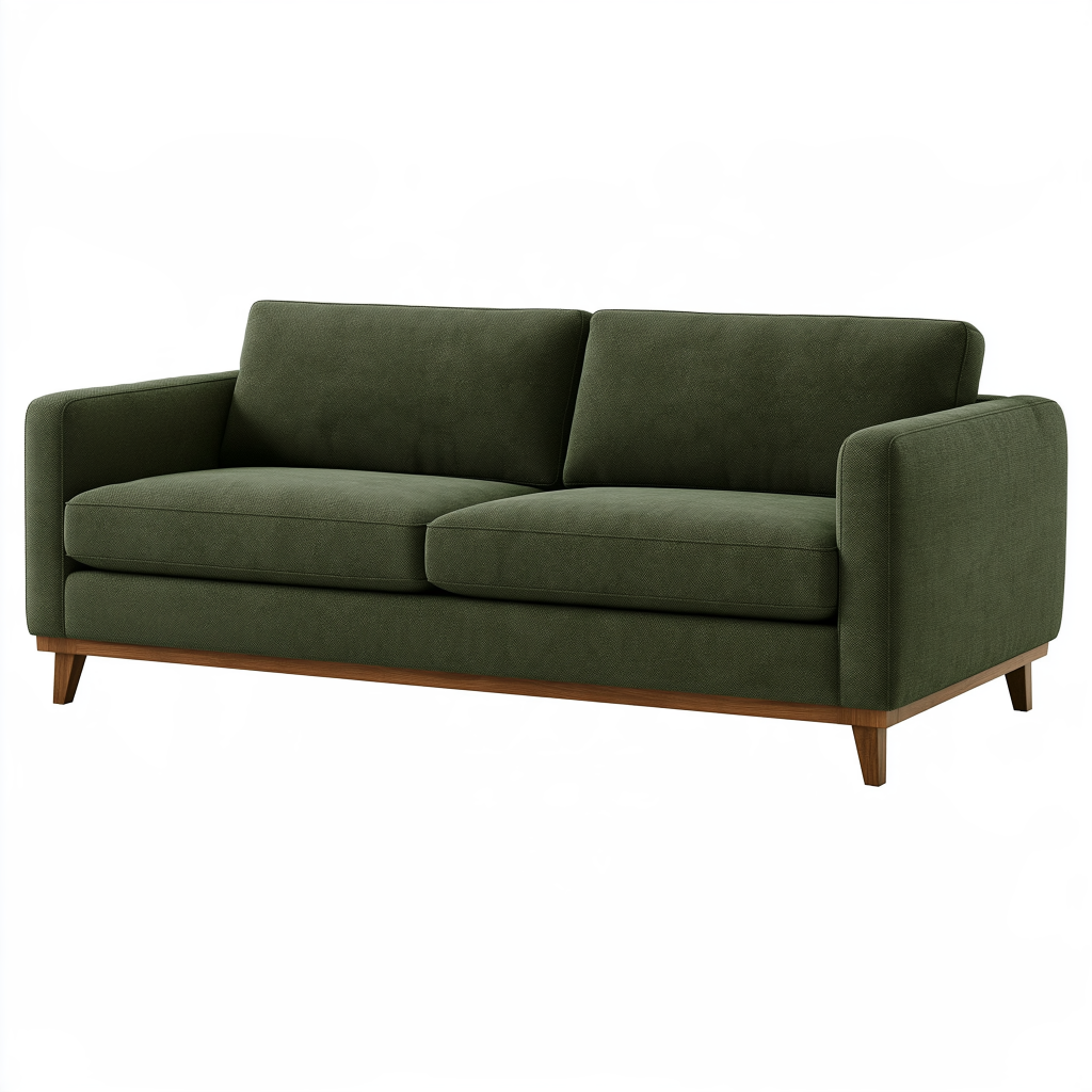 Canapé 2 places 160 cm en tissu vert olive avec pieds en bois style moderne