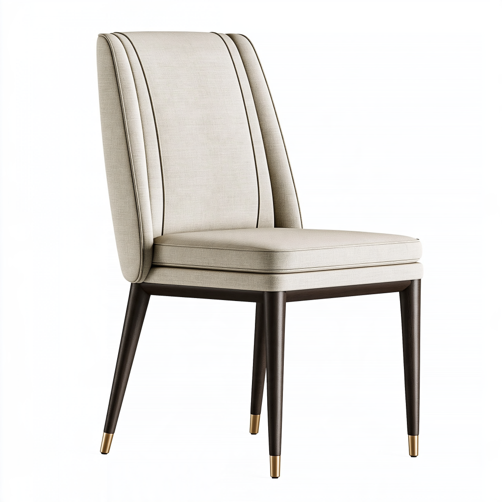 Chaise de salle à manger 52 x 61 x 92 cm en tissu beige avec pieds en bois style contemporain