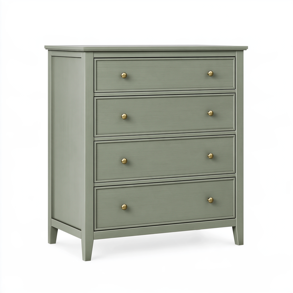 Commode 80 x 40 x 100 cm en bois vert sauge à 4 tiroirs style classique
