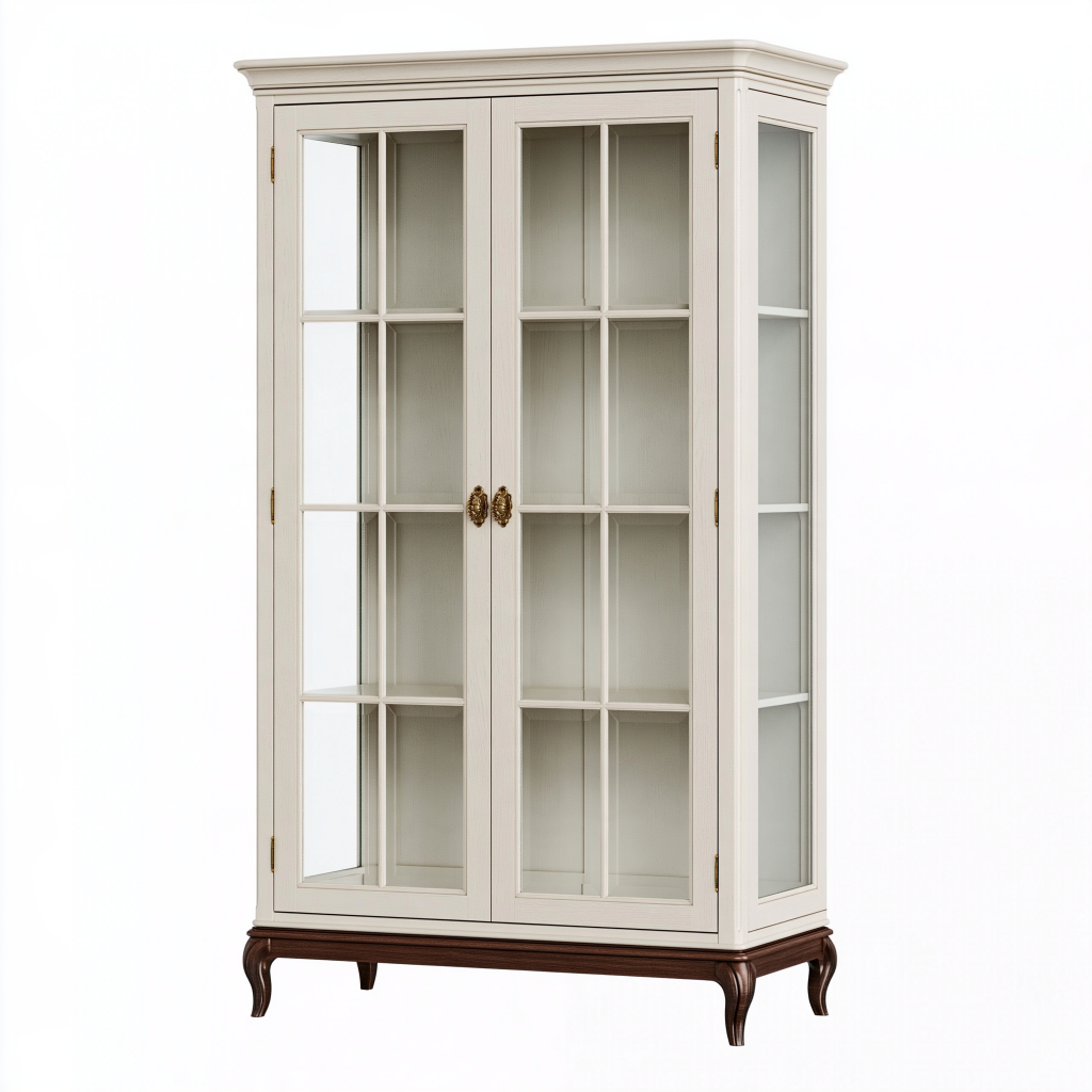 Vitrine 100 x 45 x 190 cm en bois et verre crème marron - style classique de rangement