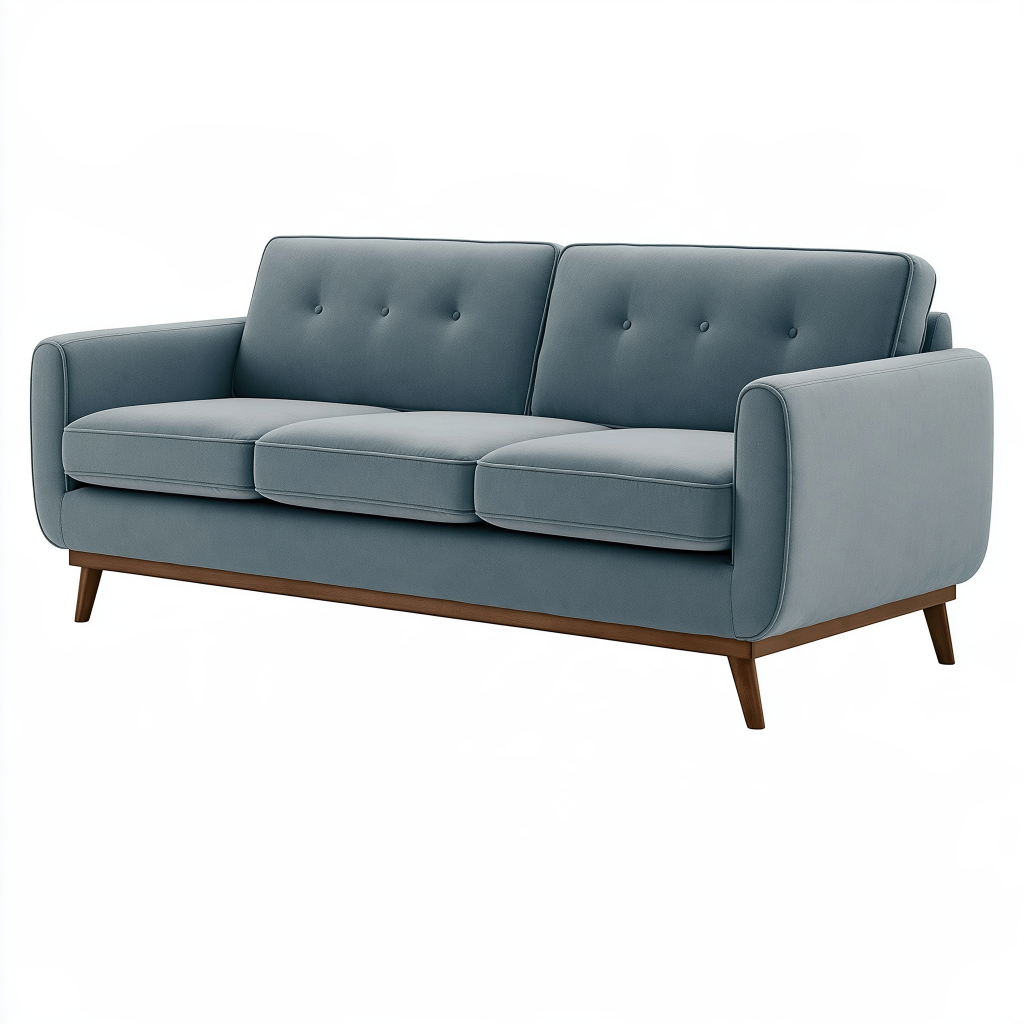 Canapé droit 3 places 220 cm tissu bleu gris style scandinave