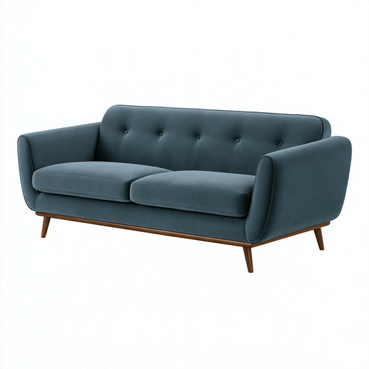 Canapé 2 places 150 x 82 x 83 cm en tissu bleu pétrole avec pieds en bois style rétro