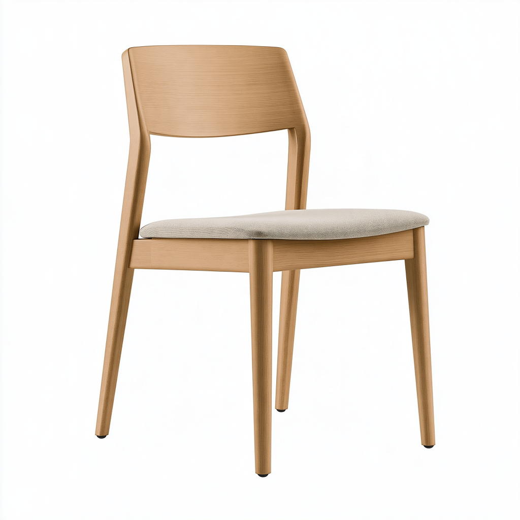 Chaise de salle à manger 48 x 54 x 80 cm en bois naturel avec assise en tissu beige style contemporain
