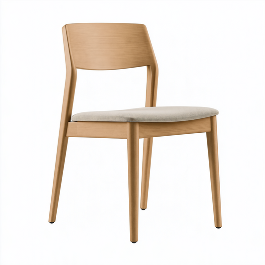 Chaise de salle à manger 48 x 54 x 80 cm en bois naturel avec assise en tissu beige style contemporain