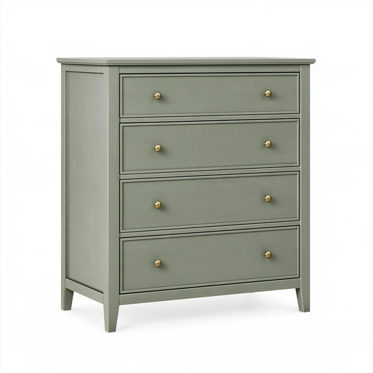 Commode 80 x 40 x 100 cm en bois vert sauge à 4 tiroirs style classique
