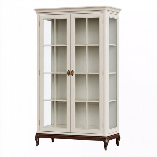 Vitrine 100 x 45 x 190 cm en bois et verre crème marron - style classique de rangement