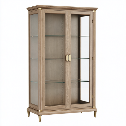 Vitrine 100 x 40 x 180 cm en bois brun avec portes vitrées style classique